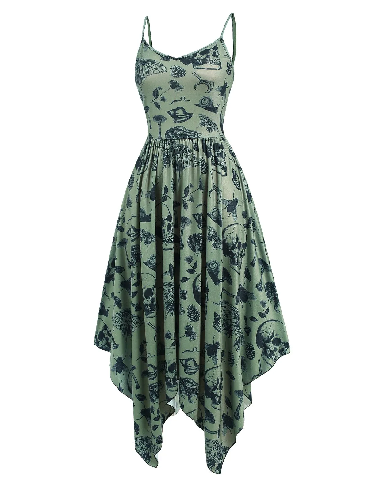 Green 1940s Spaghetti Strap Gothic Halloween Dress