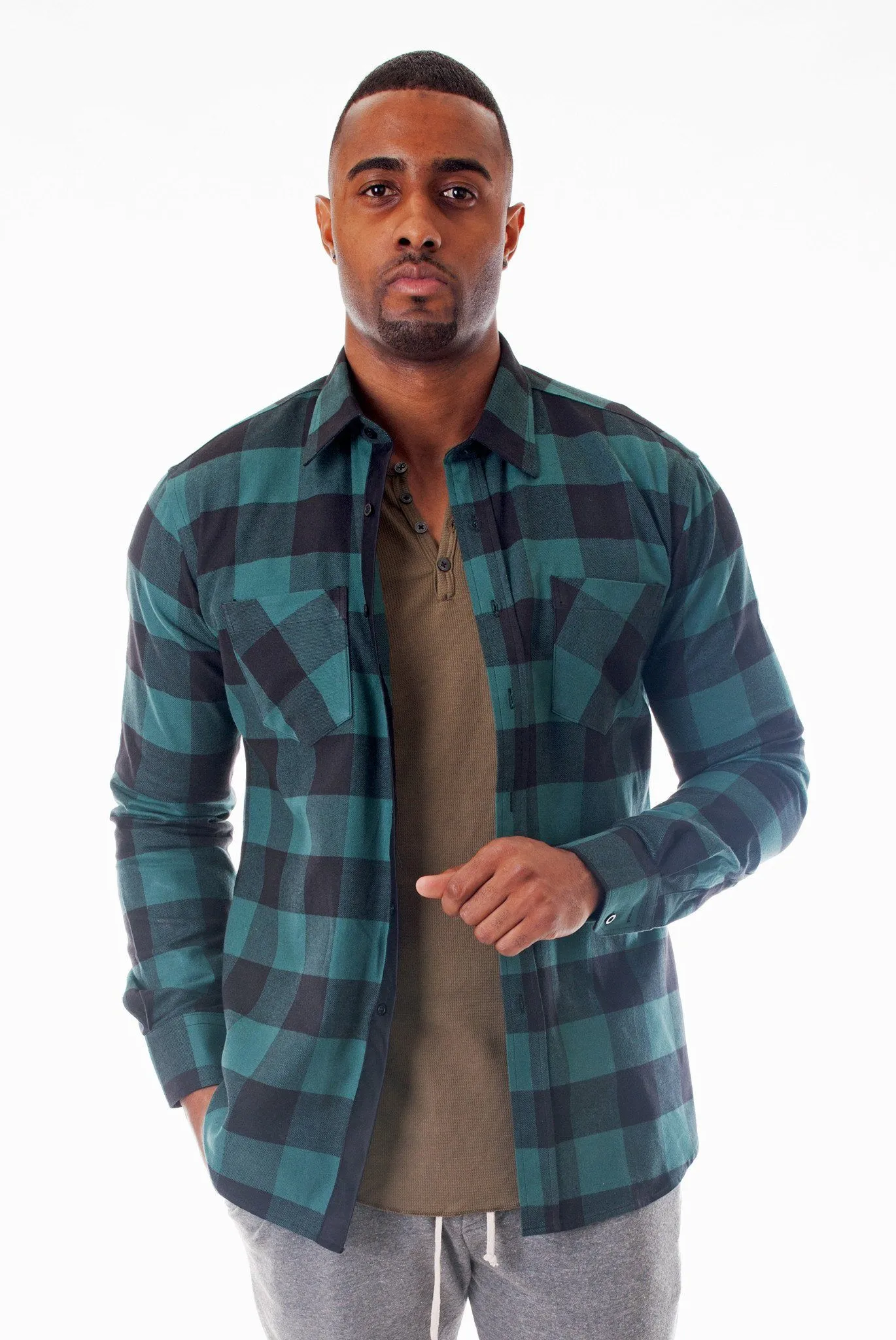 GREEN/BLACK CALIFORNIA PLAID SHIRT