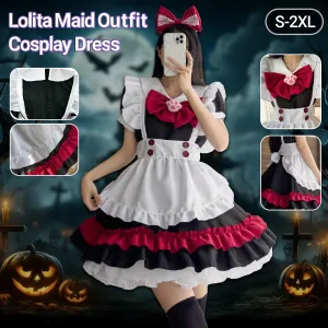 Halloween Vampire Deviruchi Maid Lolita Gothic Black Red Maid Cos Anime RPG