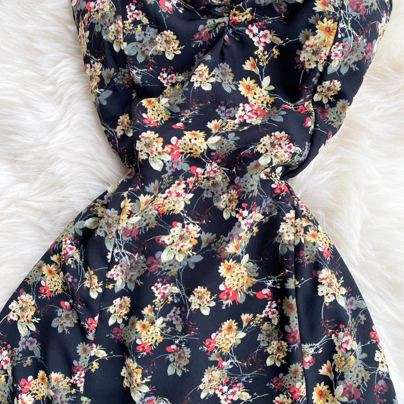 Halter Strap Floral Suspender Dress