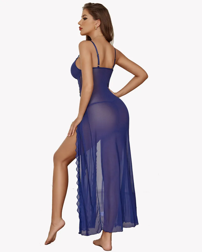 High Slit Lace Mesh Nightdress