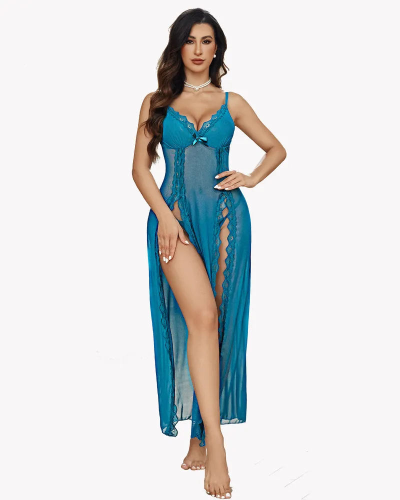 High Slit Lace Mesh Nightdress