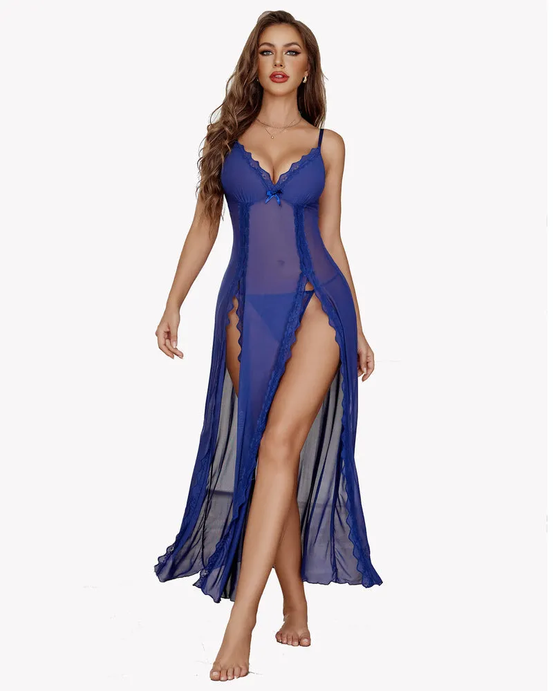 High Slit Lace Mesh Nightdress