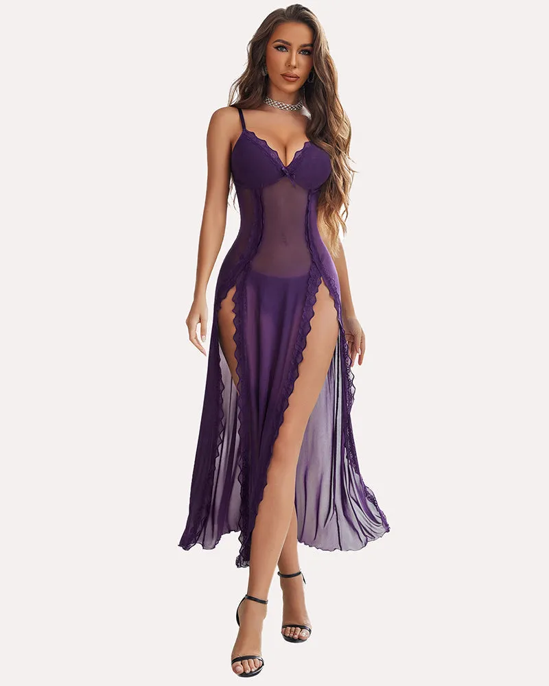 High Slit Lace Mesh Nightdress