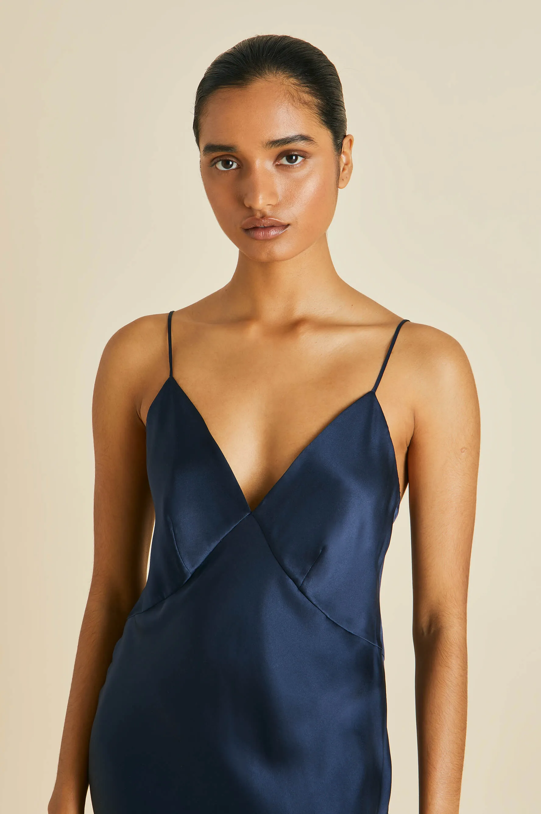 Issa Navy Slip Dress in Silk Satin