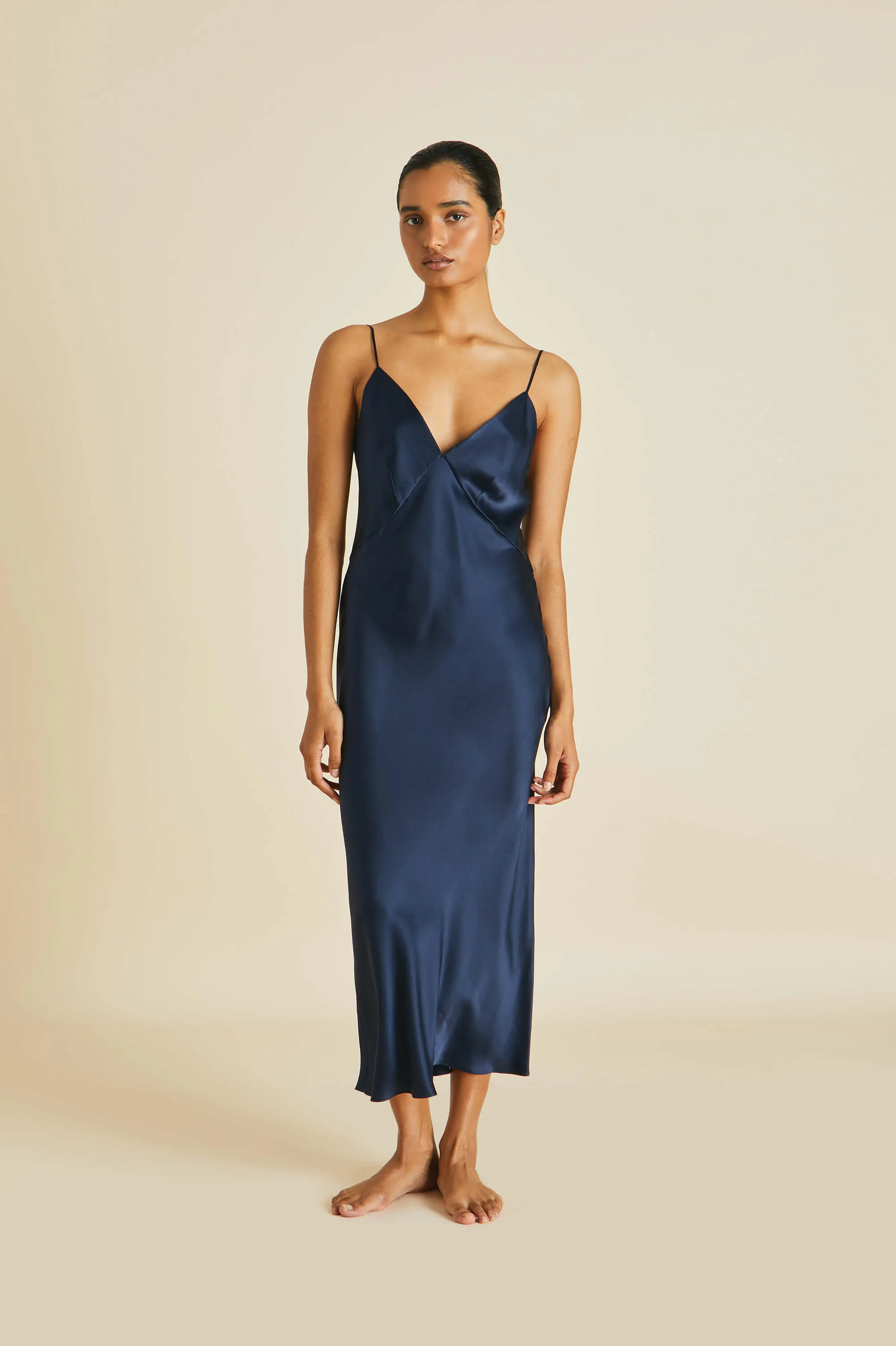 Issa Navy Slip Dress in Silk Satin