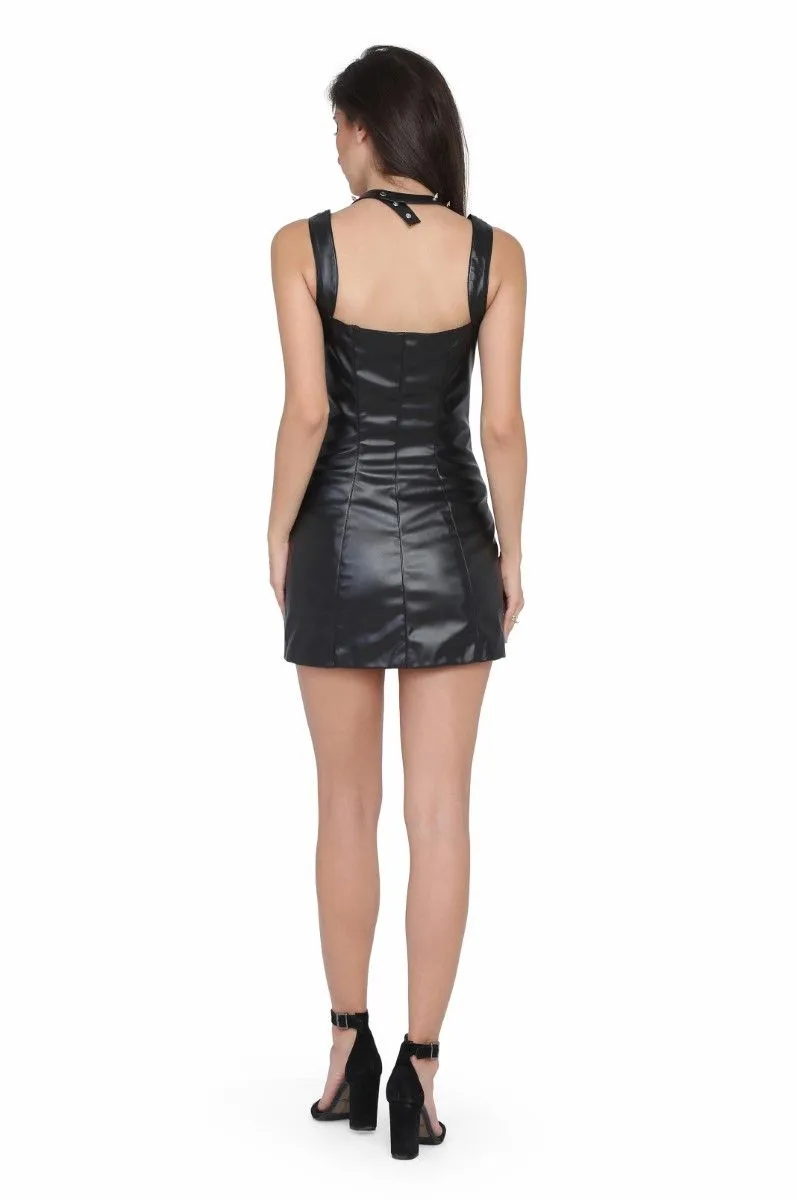 Ladies black faux leather dress