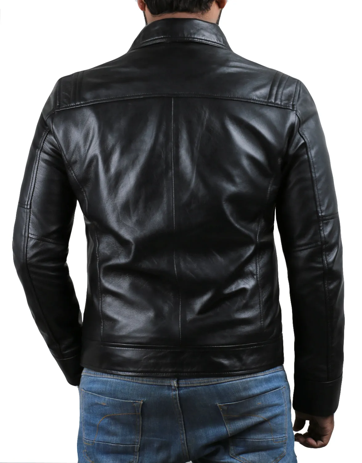 Leather Jackets Hub Mens Genuine Lambskin Leather Jacket (Black, Classic Jacket) - 1501091