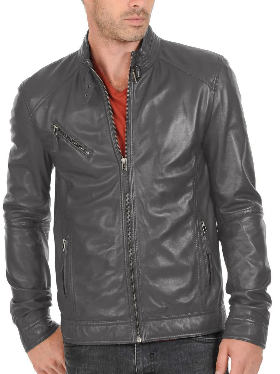 Leather Jackets Hub Mens Genuine Lambskin Leather Jacket (Black, Classic Jacket) - 1501125