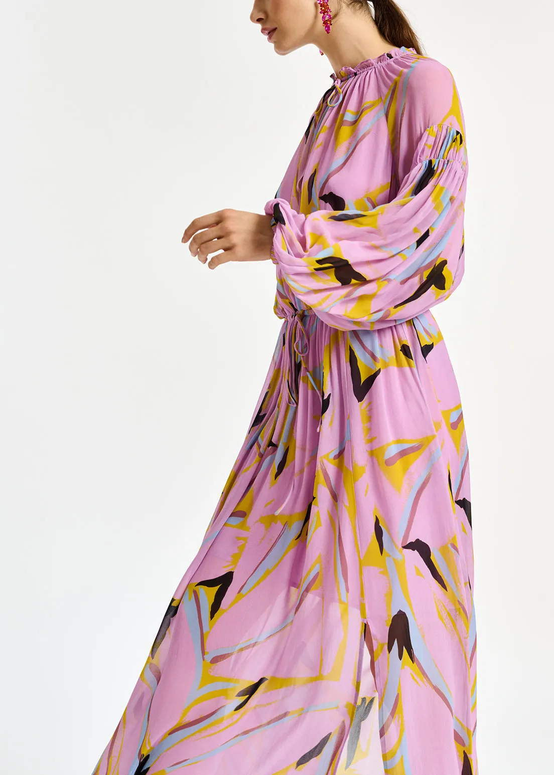 Lilac abstract-print loose-fit maxi dress