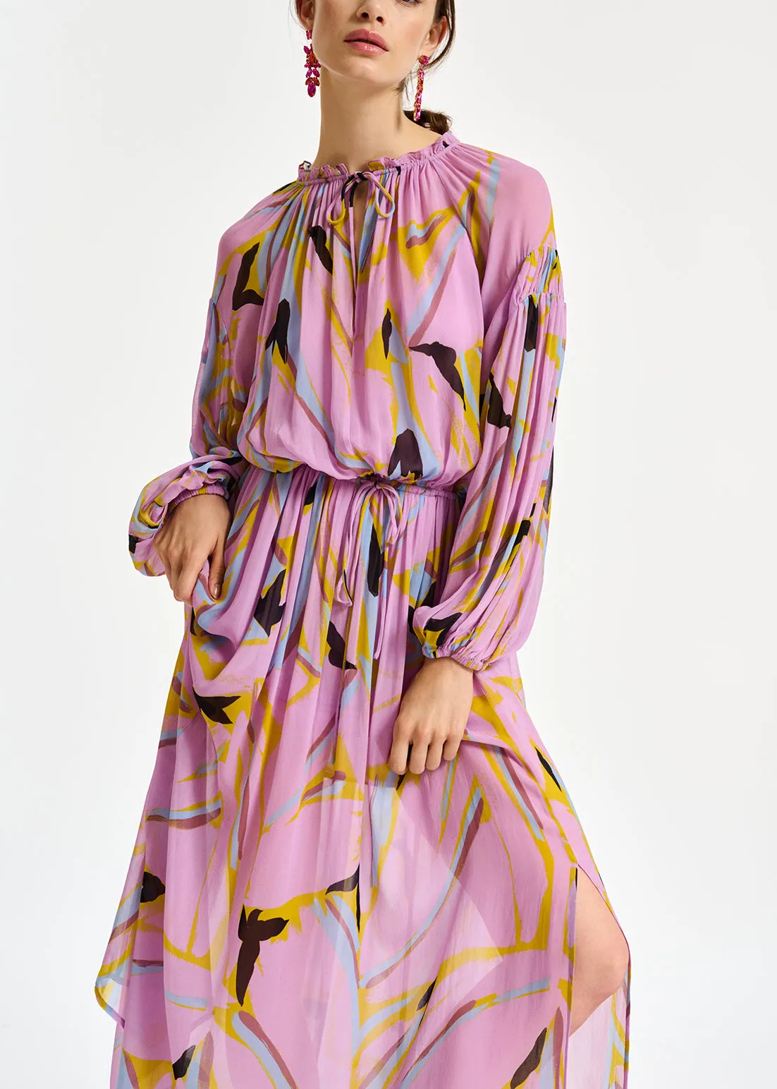 Lilac abstract-print loose-fit maxi dress