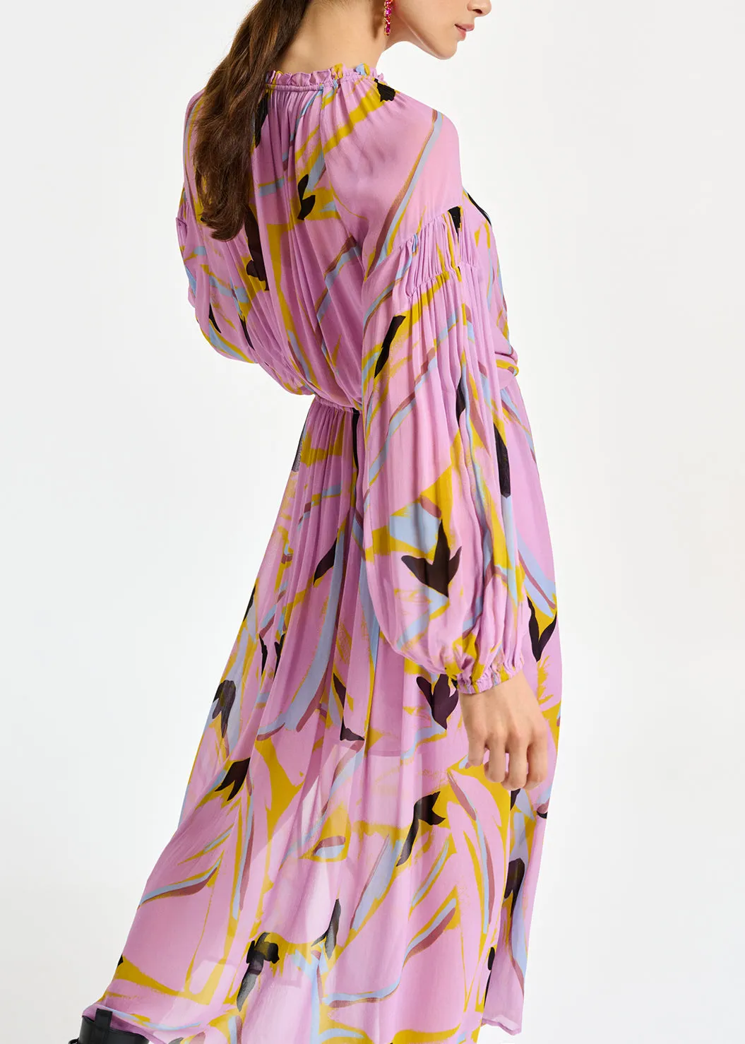 Lilac abstract-print loose-fit maxi dress