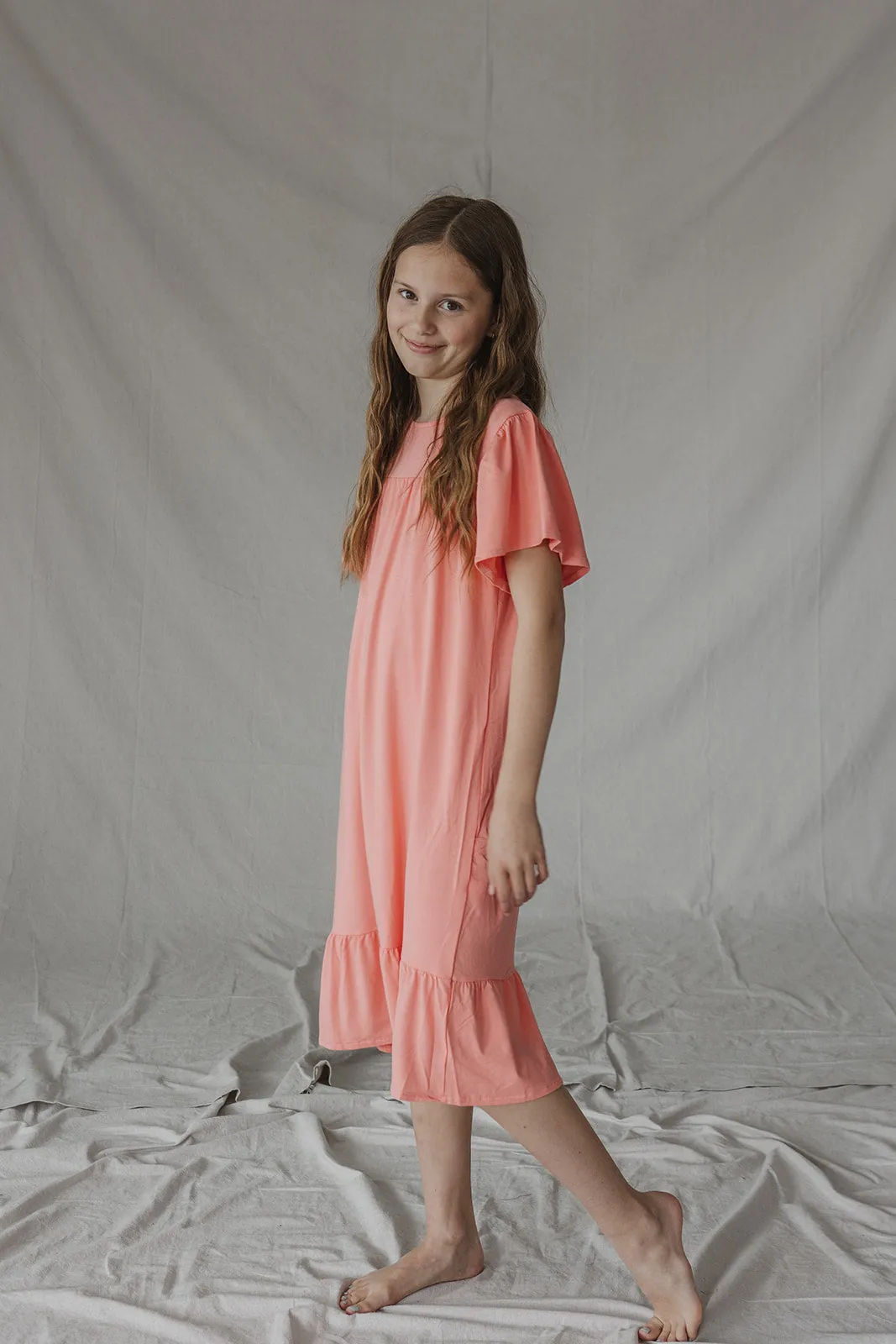 LITTLE LATES DRESS | Coral