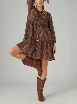 Lucky Brand Long Sleeve Paisley Babydoll Dress