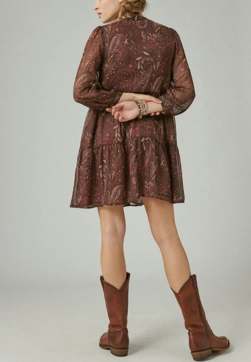 Lucky Brand Long Sleeve Paisley Babydoll Dress