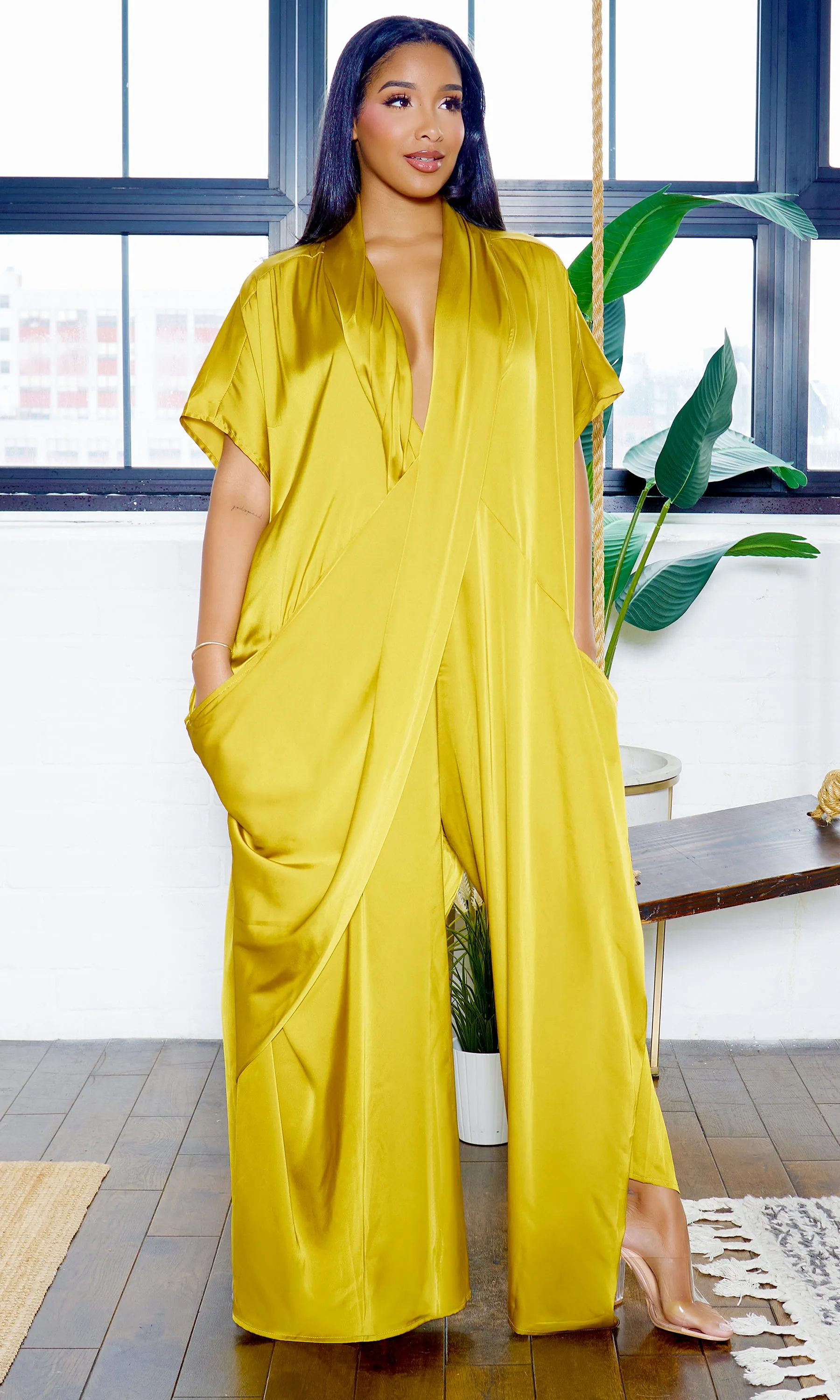 Luxe Drape Loose Fit Jumpsuit -  Chartreuse PREORDER Ships End March