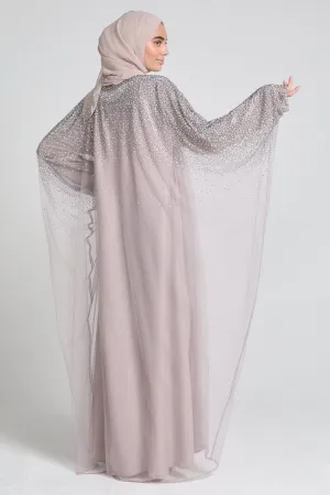 Luxury Three Piece Celestial Stardust Open Abaya Set - Powdered Rose