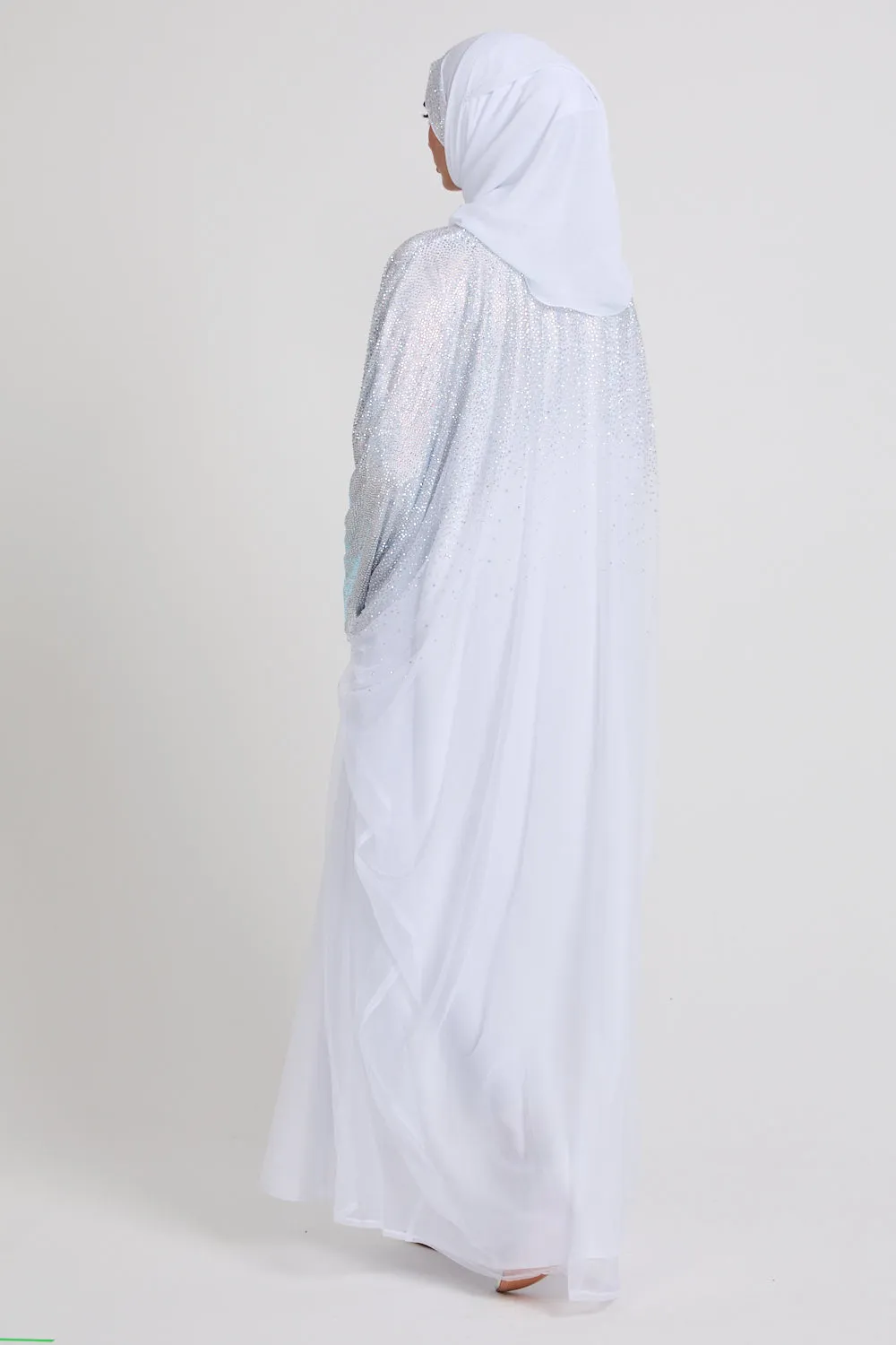 Luxury Three Piece Celestial Stardust Open Abaya Set - White