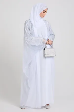 Luxury Three Piece Celestial Stardust Open Abaya Set - White