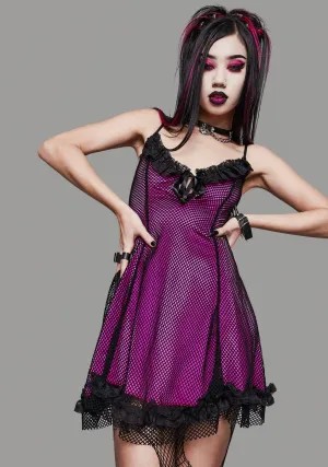 Magenta Faithfully Doomed Fishnet Dress