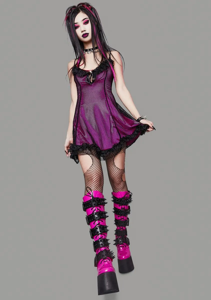 Magenta Faithfully Doomed Fishnet Dress