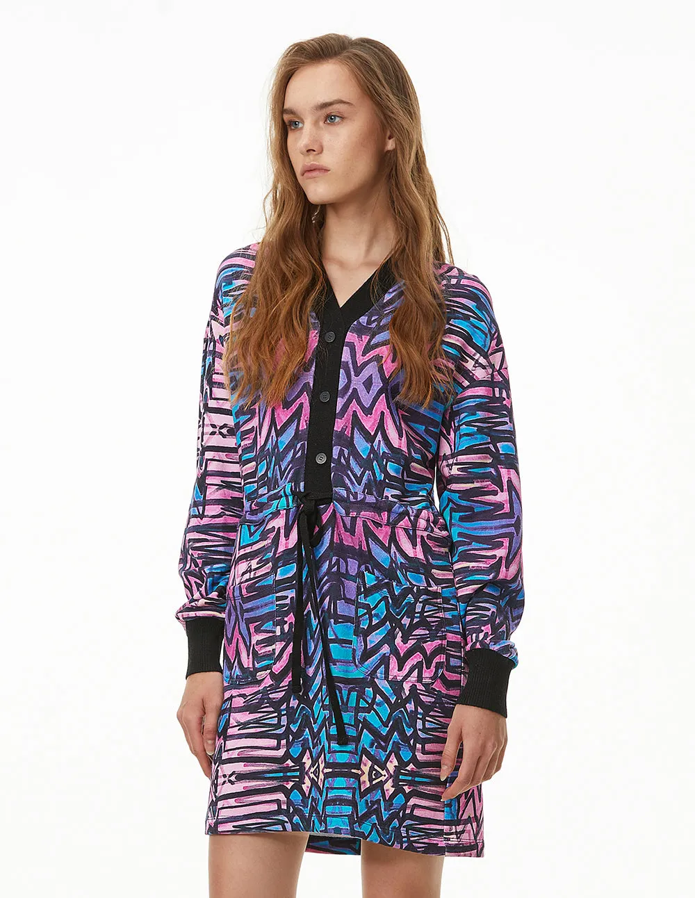 MARK FAST Women MF Psychedelic Graffiti Pattern Long Sleeve Mini Dress