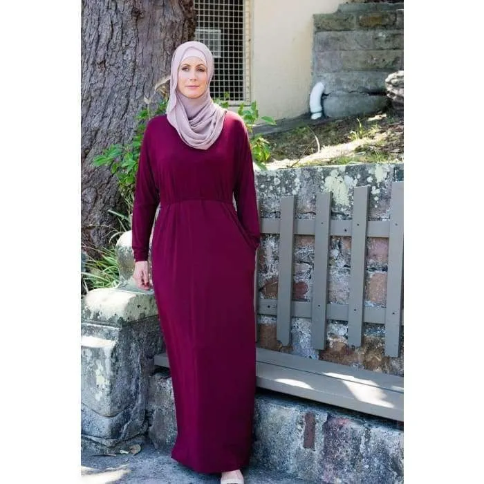 Maroon Batwing with Tie Waist Dress
