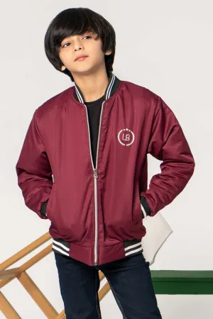 Maroon Tipped Bomber Jacket - Boys