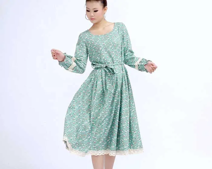 maxi dress floral print dress long sleeve dress (270)