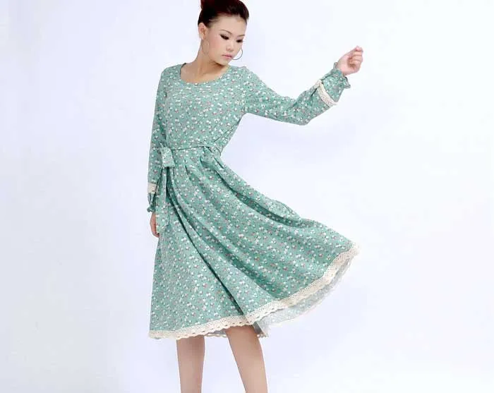 maxi dress floral print dress long sleeve dress (270)