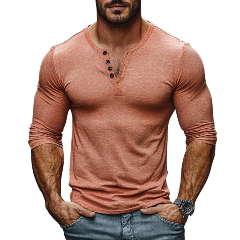 Men's Casual Cotton Blend Henley Collar Slim Fit Long Sleeve T-Shirt 71032669M