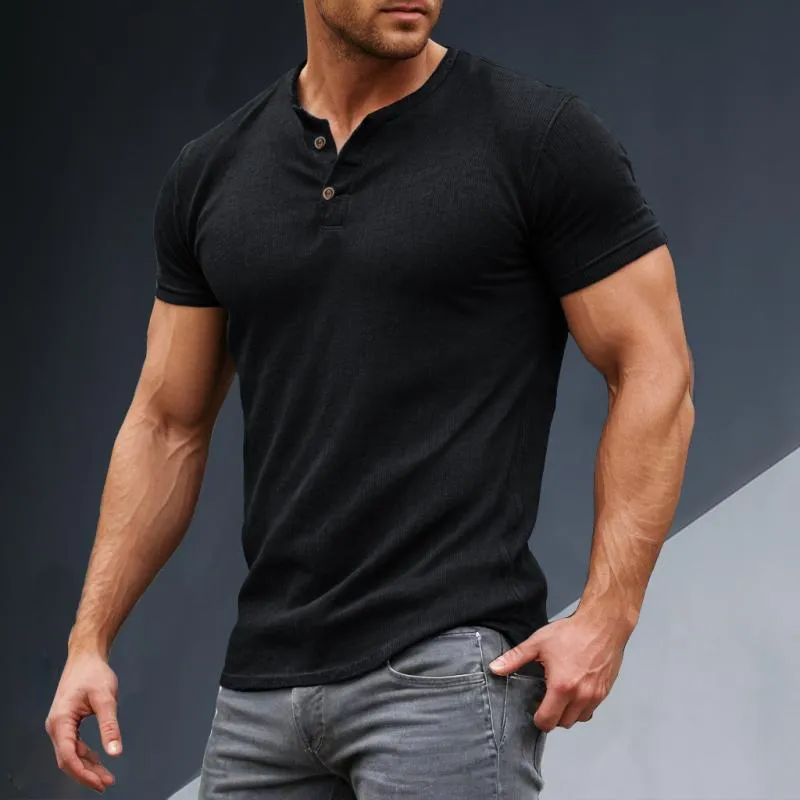 Men's Casual Solid Cotton Blend Slim Fit Henley Neck Short Sleeve T-Shirt 32673533M