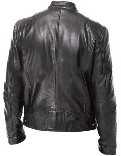 MEN'S VINTAGE CAFE RACER BLACK BROWN GENUINE LEATHER SLIM FIT REAL BIKER JACKET