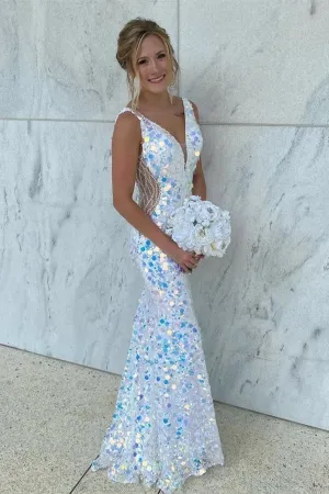 Mermaid V-Neck Sequined Long Prom Dress