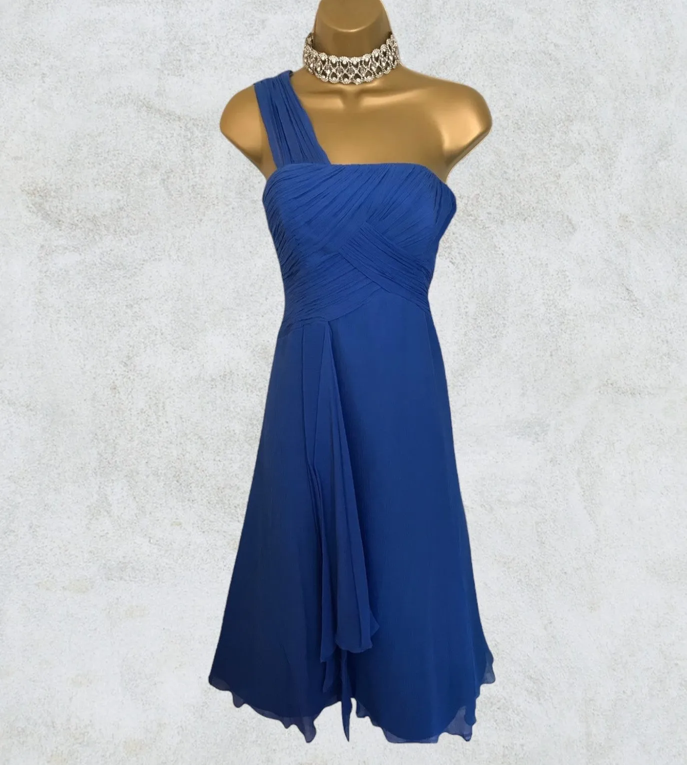 Monsoon Rhumba Blue One Shoulder Silk Dress UK 10 US 6 EU 38 BNWT RRP £135