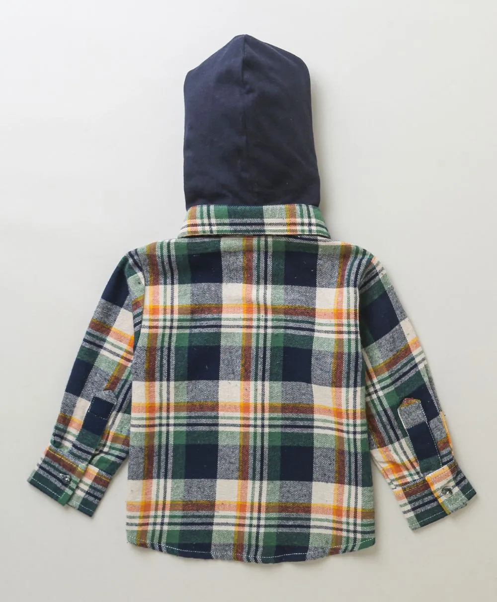 Multicoloured Checks Cotton Flannel Hoodie Long Sleeve Shirt - detachable hoodie