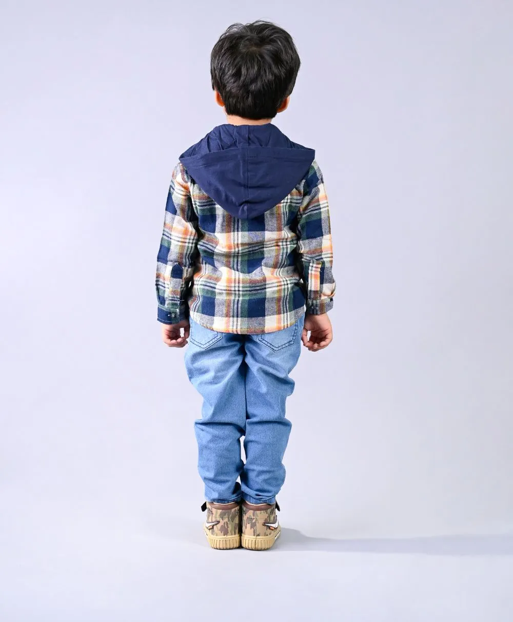 Multicoloured Checks Cotton Flannel Hoodie Long Sleeve Shirt - detachable hoodie