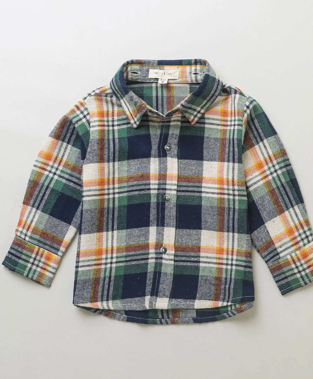 Multicoloured Checks Cotton Flannel Hoodie Long Sleeve Shirt - detachable hoodie