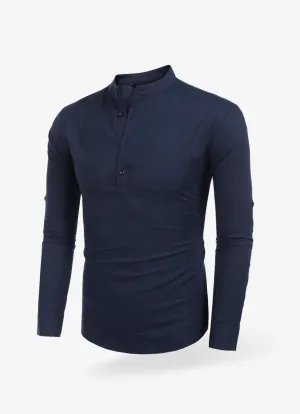 Navy Linen Henley Shirt