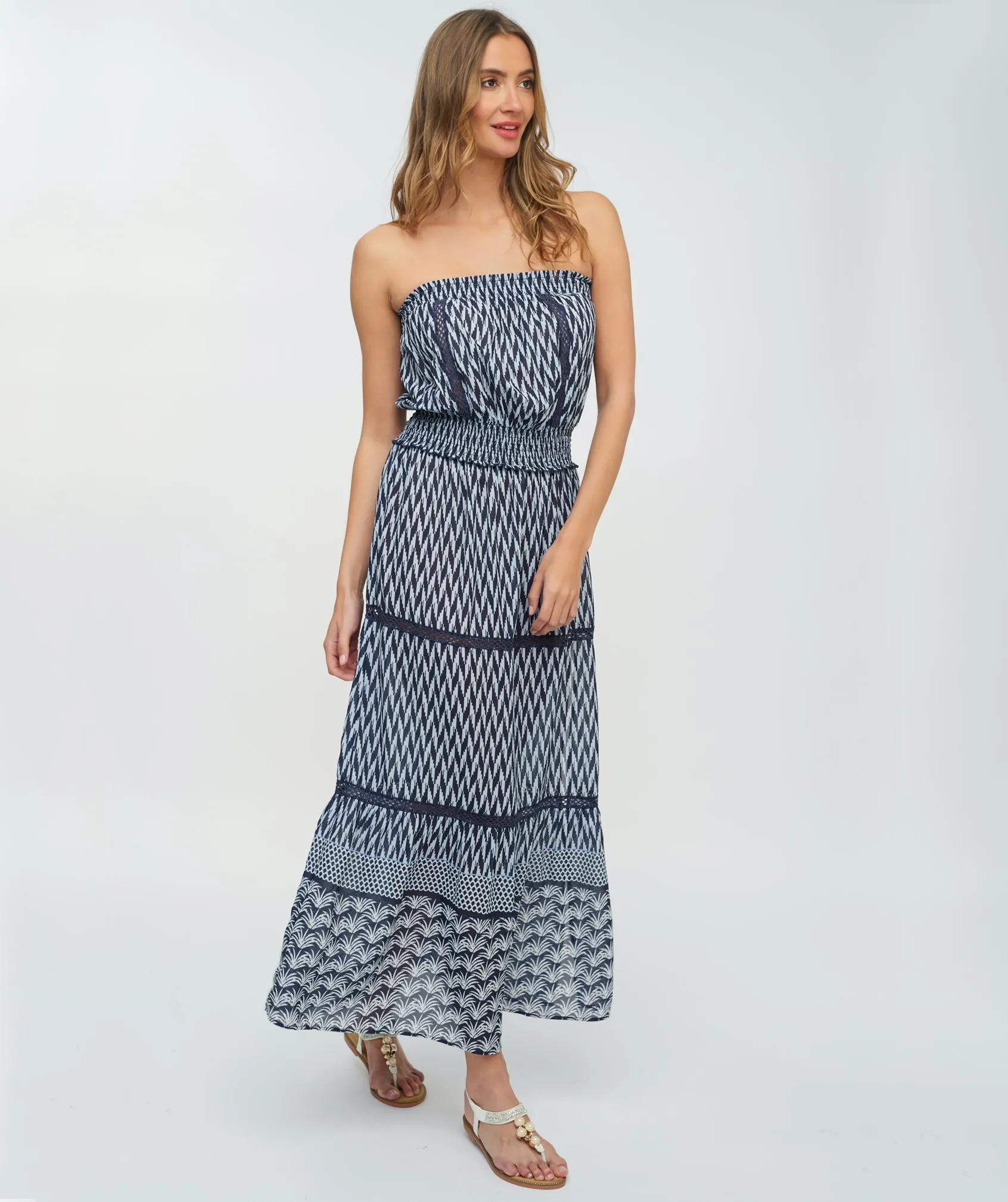 Navy Strapless Cotton Maxi Dress