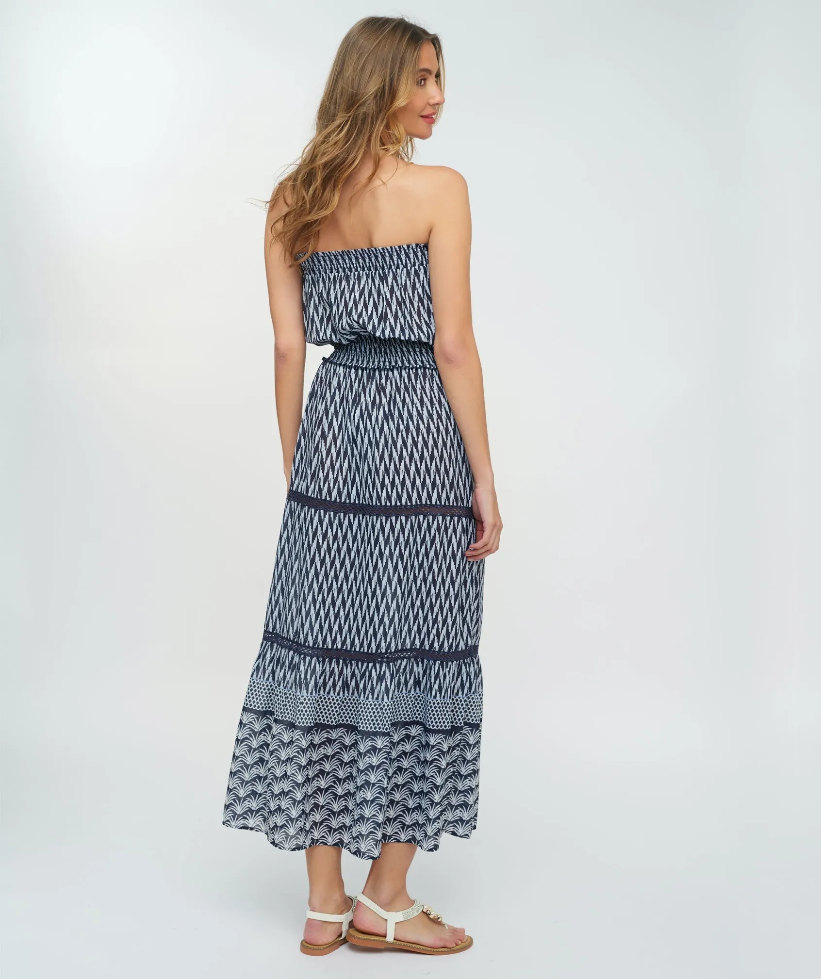 Navy Strapless Cotton Maxi Dress