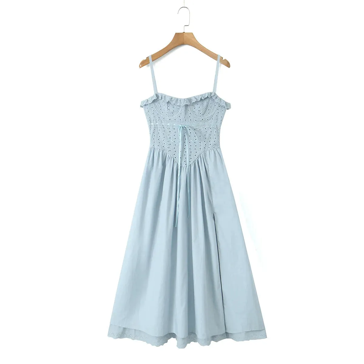 New Summer Solid Strap Hole Sleeveless Lace-up Hole High Waist Holiday Vocation Beach Women Dress