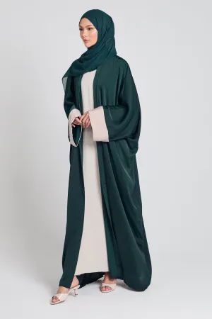 Open Farasha With Folded Contrast Cuffs - Forest Green