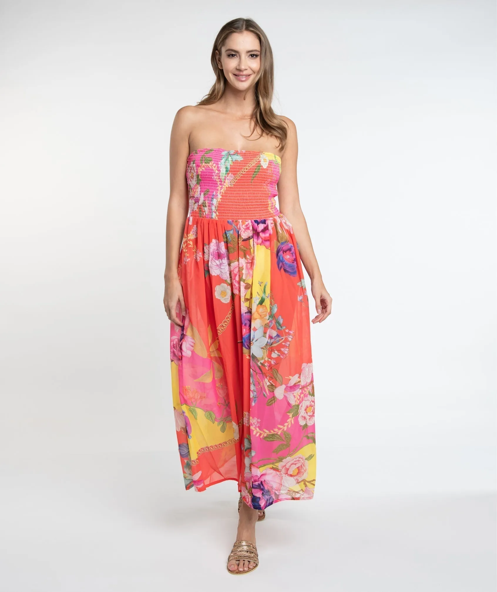 Orange Floral Print Summer Maxi Dress