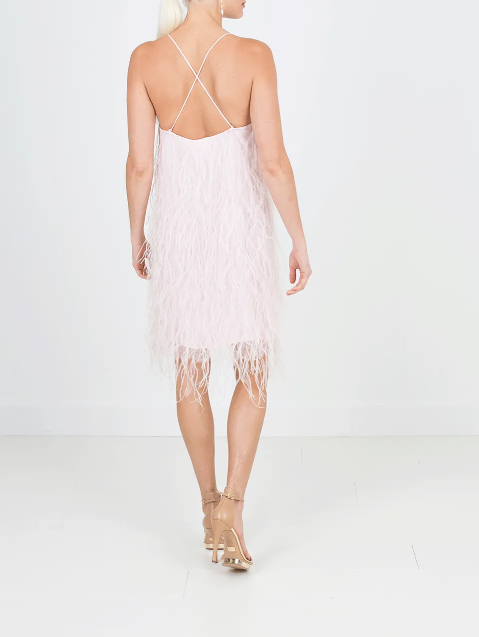 Ostrich Feather Mini Slip Dress