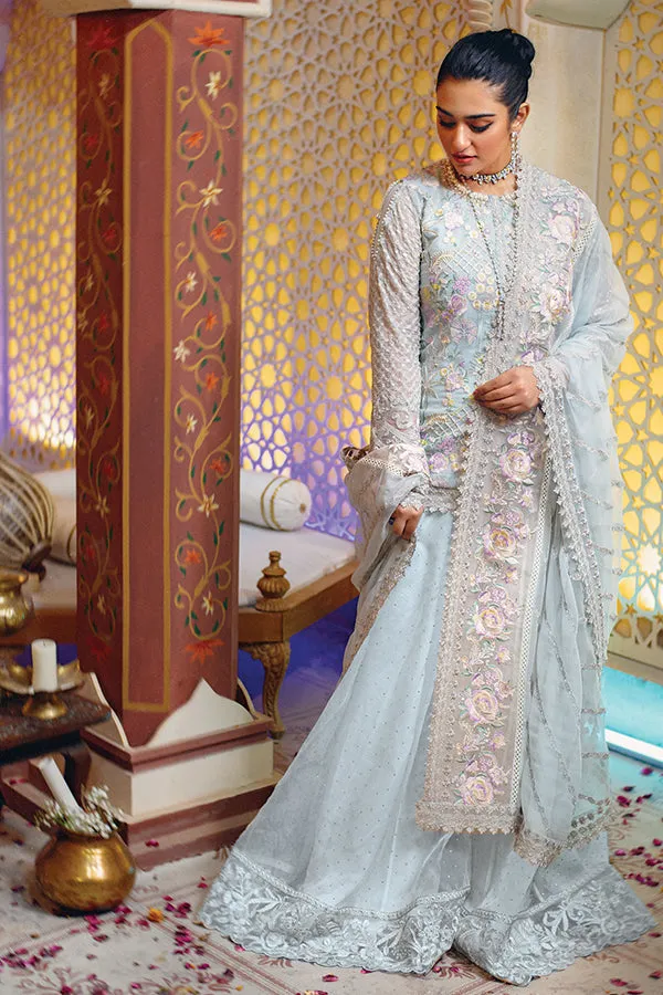 Pakistani Party Dress in Embroidered Sharara Kameez and Dupatta Style in Premium Organza