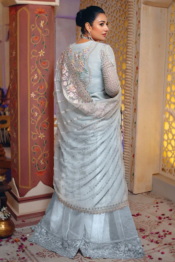 Pakistani Party Dress in Embroidered Sharara Kameez and Dupatta Style in Premium Organza