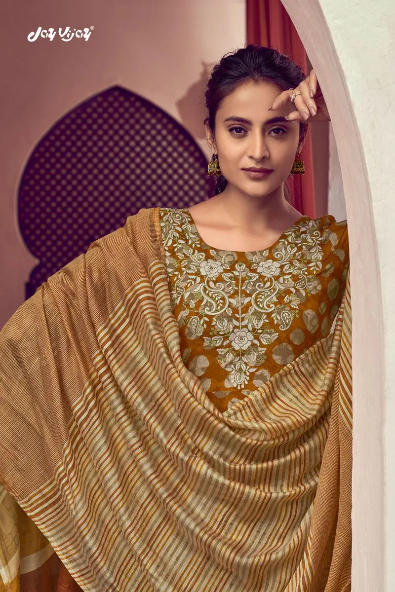 Party Wear Brown Unstitched Silk salwar suit Material with Embroidery