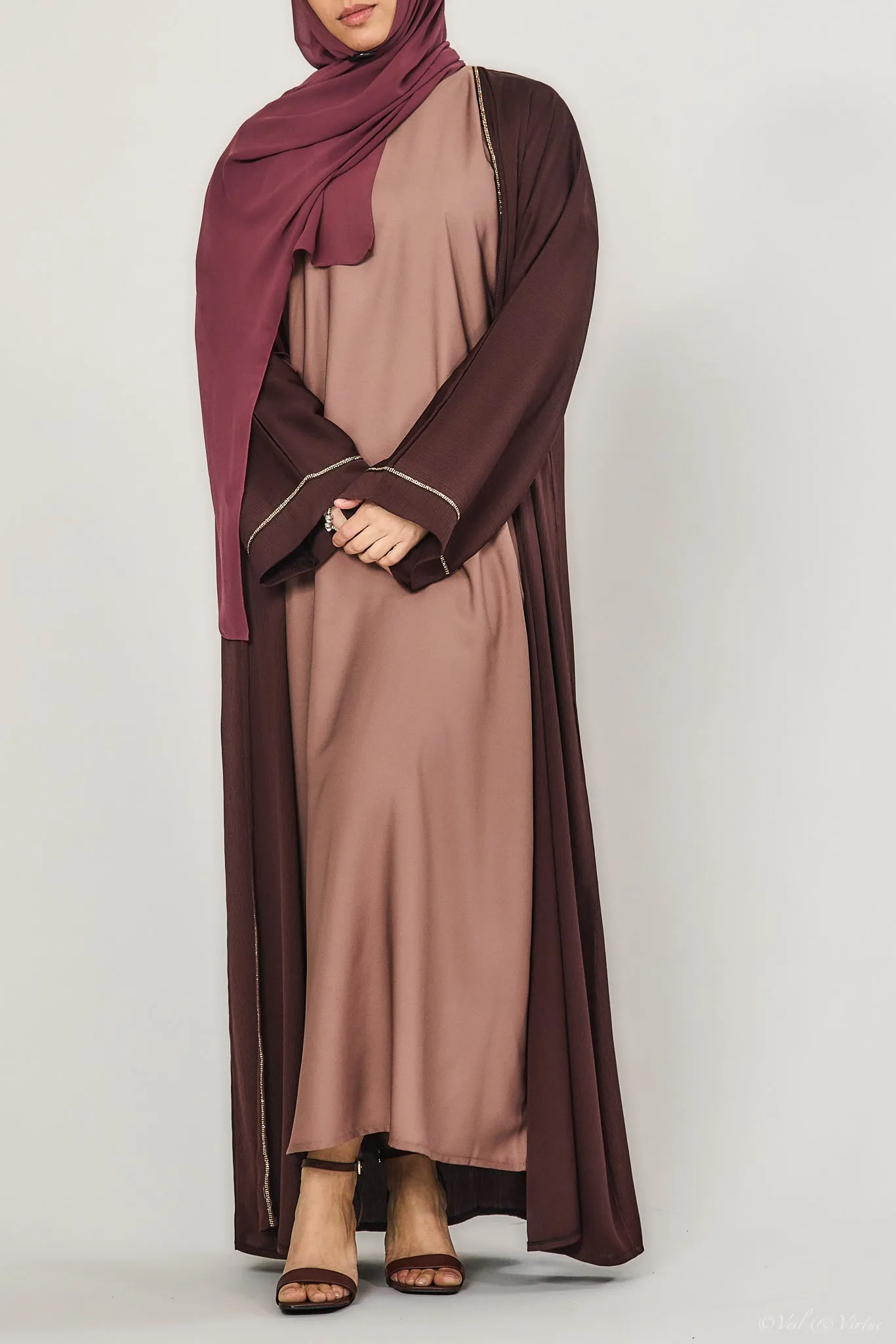 Pecan Short-Sleeved Abaya Slip Dress