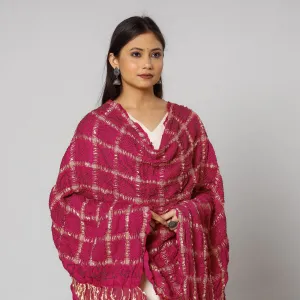 Pink - Kutch Bandhani Tie-Dye Zari Checks Modal Silk Dupatta